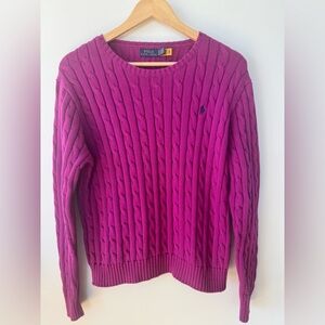 Polo Ralph Lauren Pink Cable Knit Sweater Crewneck Pony Logo XL